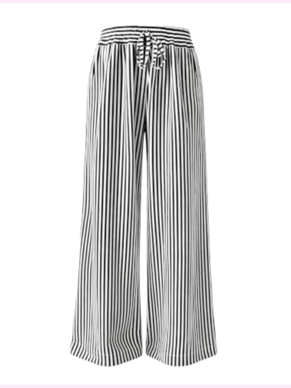 Wide Leg Pants with Pockets, Elastic Waist Drawstring, Loose Fit Palazzo Pants